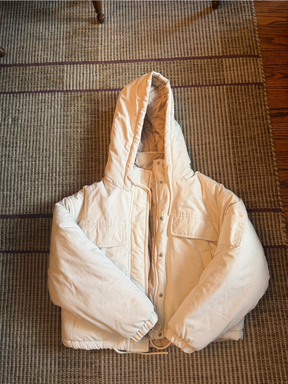 Nordstrom Topshop White/Ivory and tan reversible puffer coat.